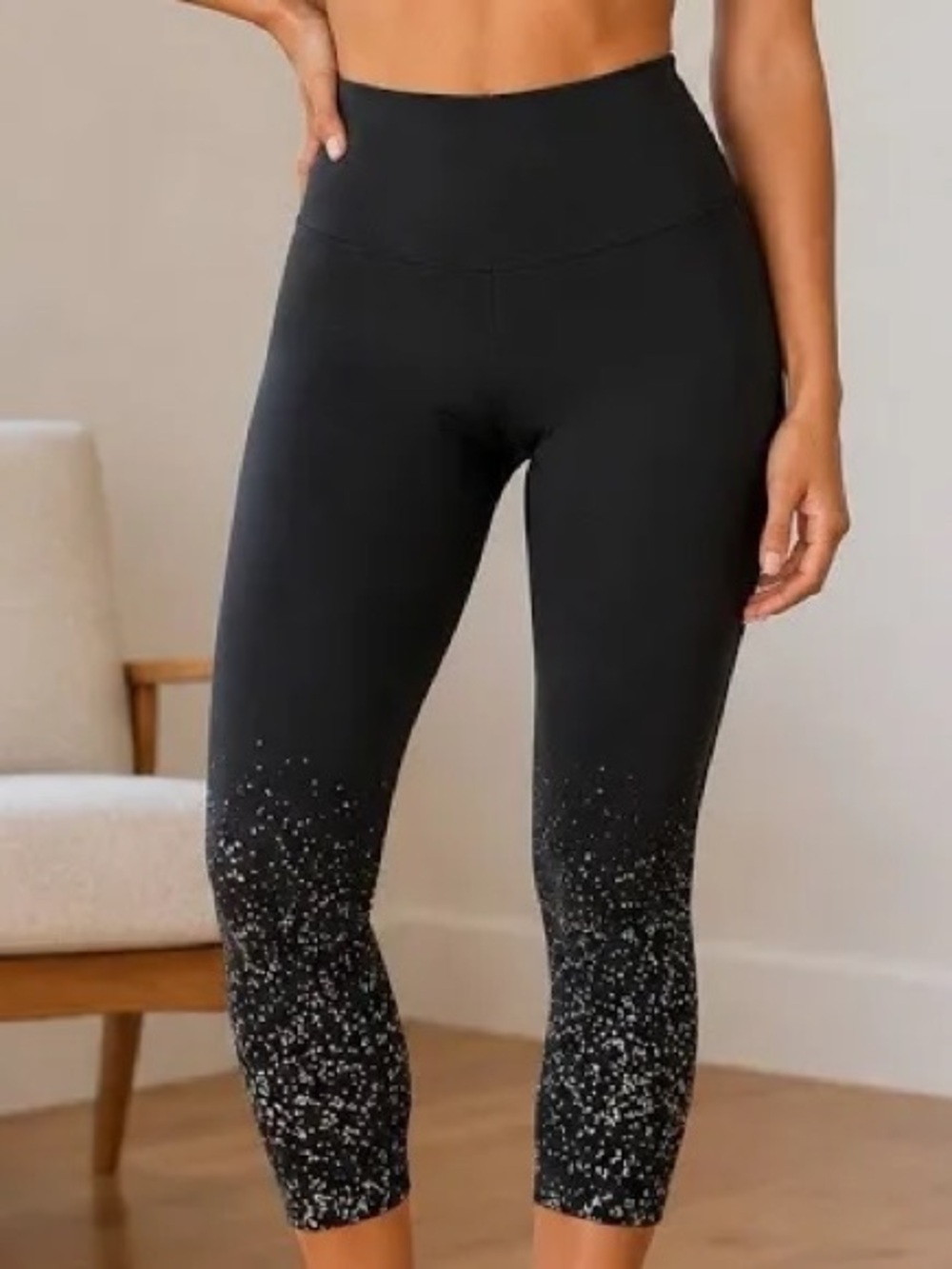 SPANX Booty Boost Black Capri Leggings with Silver Confetti -LG